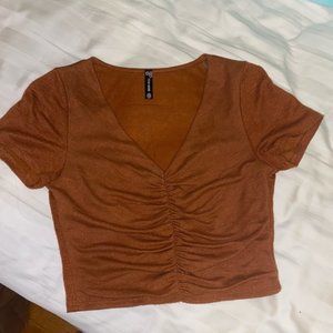 BROWN SCRUNCHED BLOUSE TOP